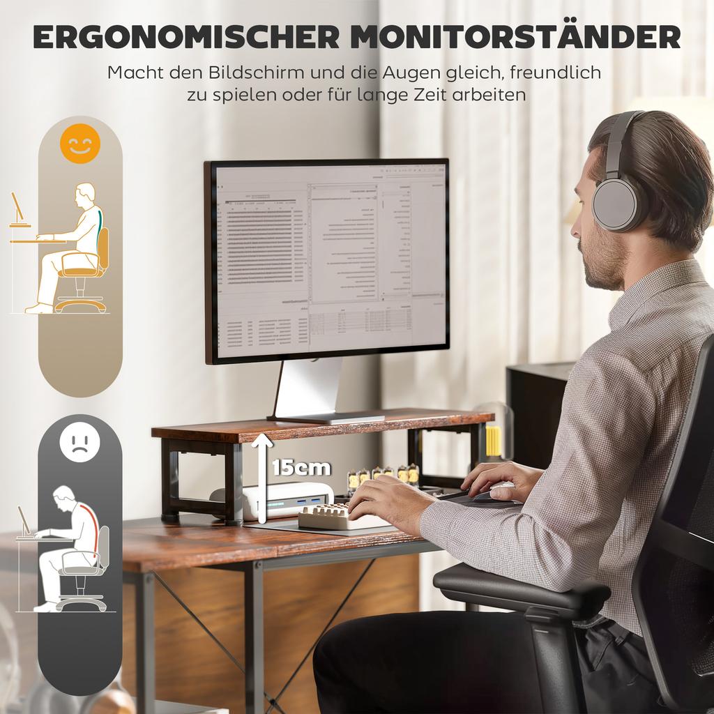 L-Shaped Desk, Versatile Office Desk with Adjustable Shelves and Storage Bag, Monitor Stand, Brown