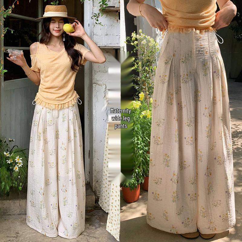 2026 Spring/Summer Loose Wide-Leg Print Maternity Pants Extra Large
