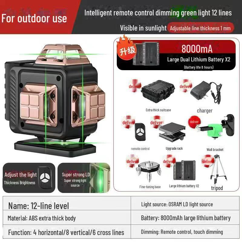 Autocolante de perete cu nivel laser verde de înaltă precizie, cu 16 linii, pentru utilizare în aer liber