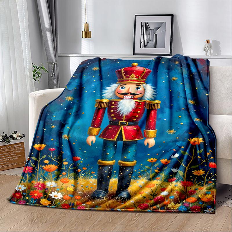 Cartoon Merry Christmas Gift The Nutcracker Doll Happy New Year Soft Flannel Blanket for Beds Bedroom Sofa Picnic,Throw Blanket