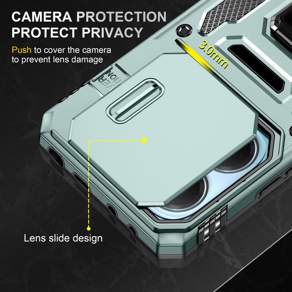 For Xiaomi Redmi Note 14 4G (163.25mm)/14 5G Case Kickstand Slide Lens Lid PC+TPU Drop