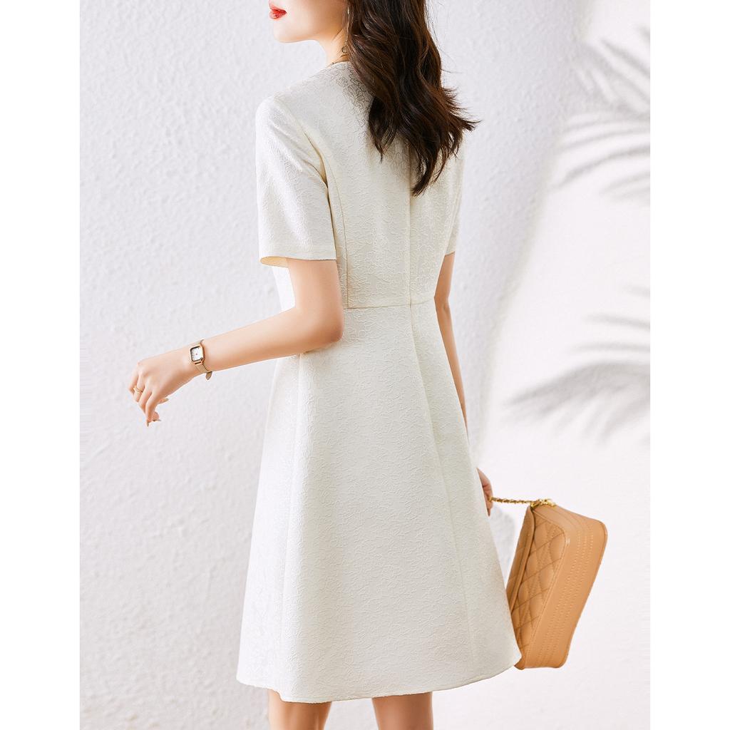 Good Looking Outfit, Summer Hot Item, Design Sense, Temperament, Commuting Nail Bead Round Neck Short Sleeved Dress, Women's Slimming A-line Skirt