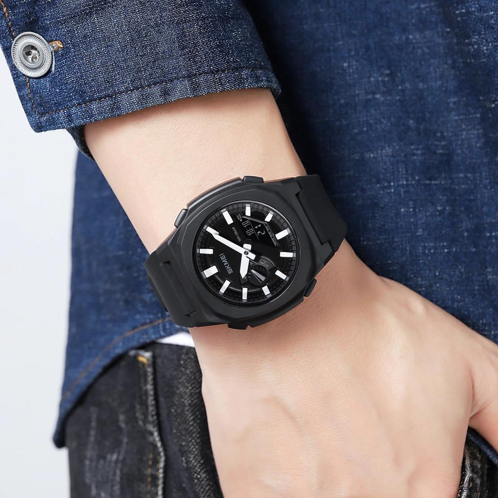 SKMEI 2091 Fashion Classic Men Silicone Strap Wristwatches Dual Time Led Analog Waterproof Digital Sports Luminous Hands Watches