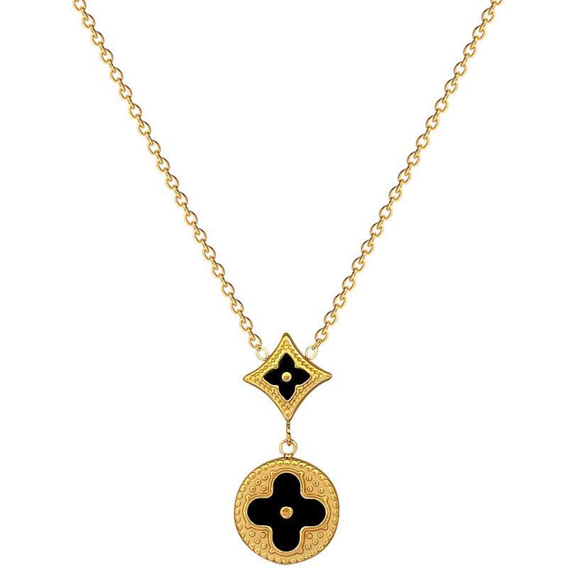 Rhombus Clover Temperament Personality Minimalist Furnace Real Gold Female Collarbone Necklace