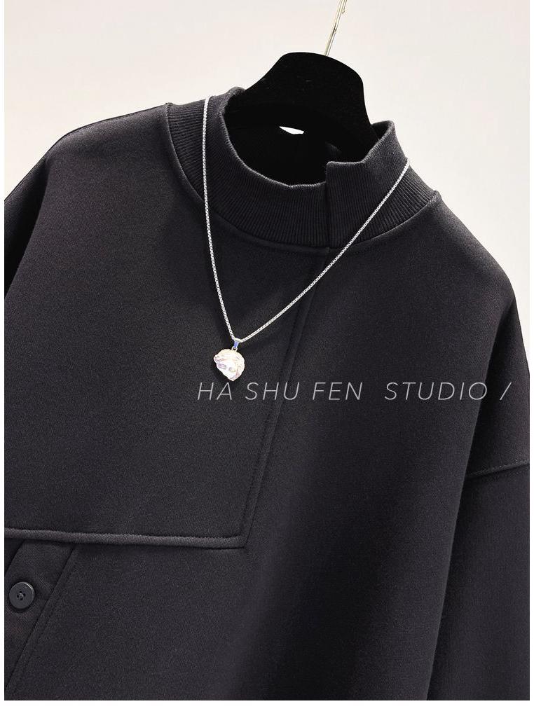2026 Plus Size Women's Half-High Collar Sweatshirt - Spring/Autumn Korean Style Simple Loose Jacket