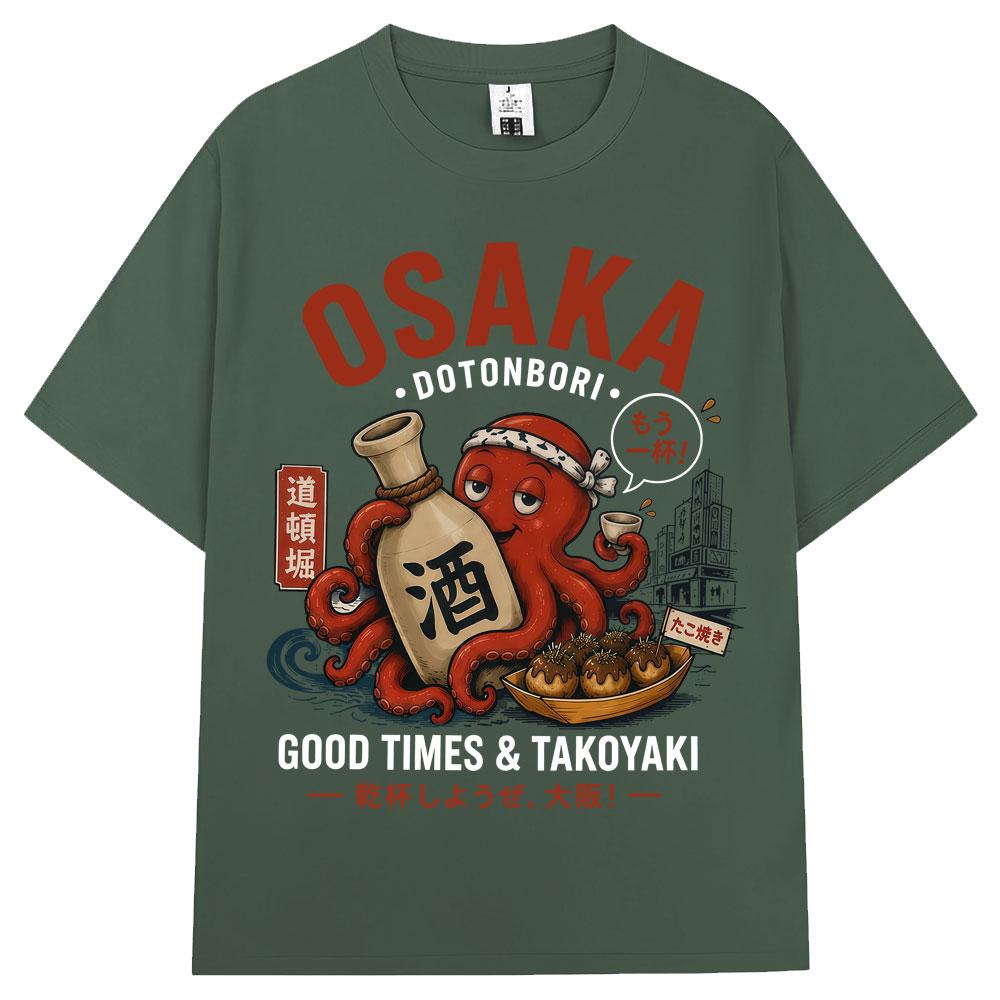 Japanese Style Osaka Dotonbori Graphic T Shirts Unisex Unisex Funny Octopus Vintage Tshirts Oversized Cotton Casual T Shirt Gifts