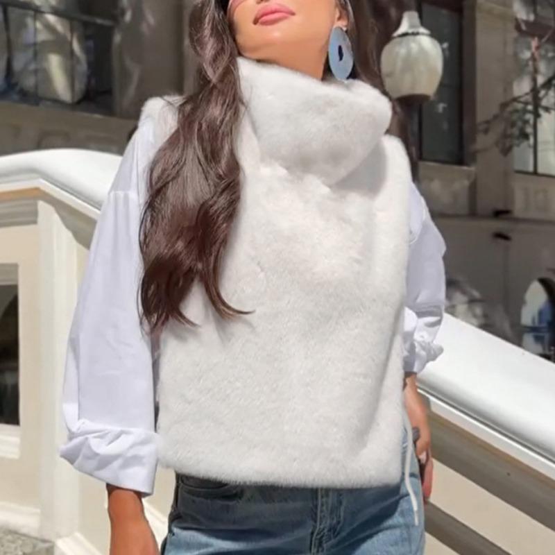 Women S Faux Mink Fur High Neck Sleeveless Vest Elegant Warm Winter Top S