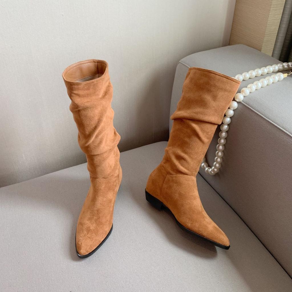 Grape mother retro pointed thick heel heightening western cowboy boots medium tube thin boots women's 2894-3 retro trend