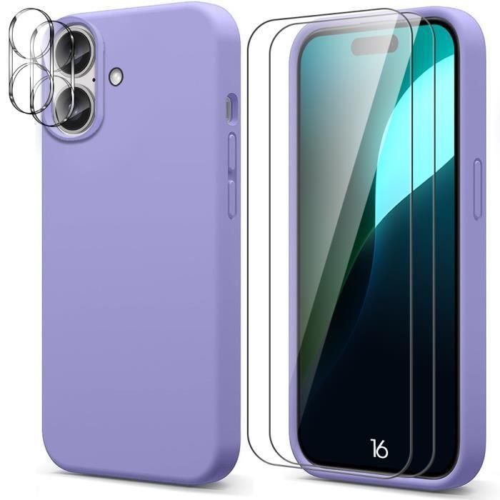 Coque de protection - BOOLING - pour iPhone 16 - Silicone Violet - Inclus 2 Verres Trempés - Anti-Rayures Caméra