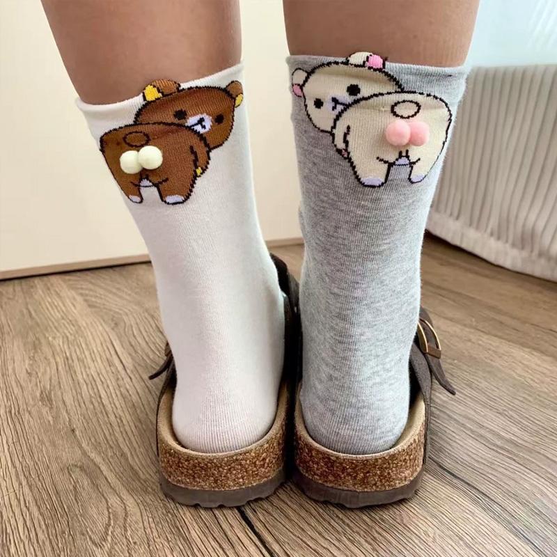 1 Paar Dreidimensionale Bequeme Baumwollsocken Cartoon Multi-Element Hautfreundliche Kleiner Bär Ei Socken