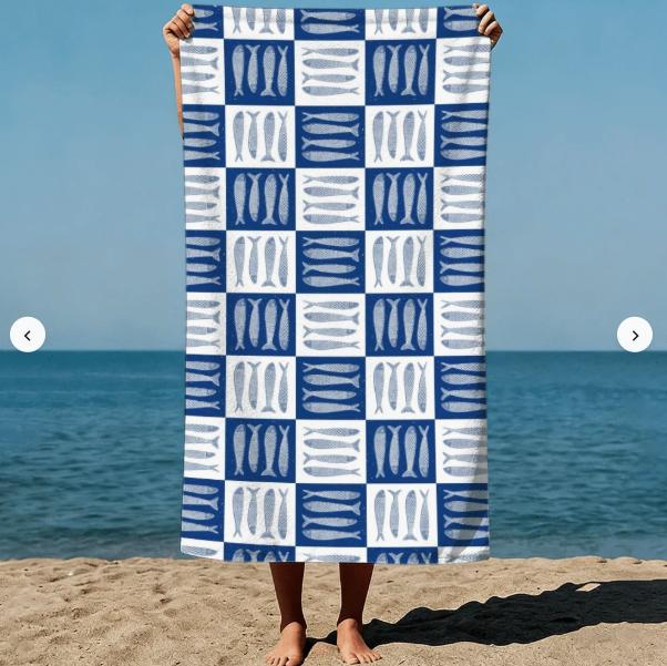 Summer Boho Style Towel Abstract Fish Vibrant Colors Geometric Patterns And Layered Modern Graphic Design Art Style Beach Towel