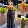 Womens High Waist Wide Leg PU Leather Pants INS Style Night Out Zip Detail Micro Stretch