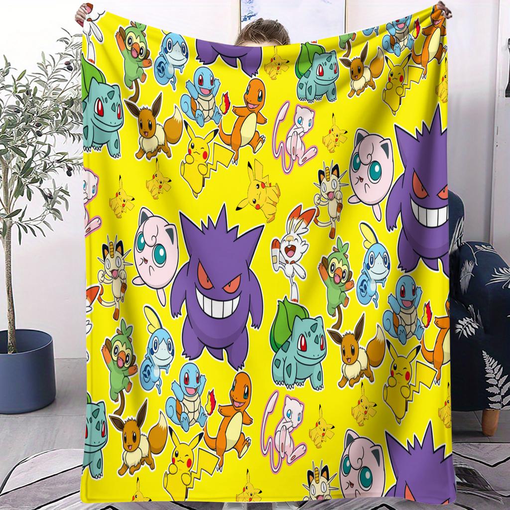 Pokemon Pikachu Cyber City Tech-Themen-Decke Warm Weich Street Trend Plüsch für Mädchen Jungen für Schlafzimmer Wohnzimmer Heimdeko
