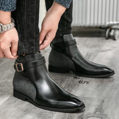 Ankelstövlar Herr Chelsea Klänning Formella Läderstövlar för Män Spetsig Tå Retro Sömmar Kontrastfärg Stövlar Plusstorlek