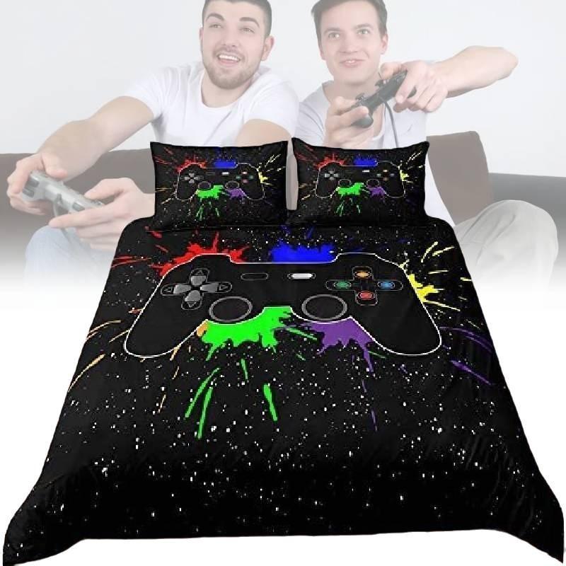 Bedding Set Gamer Single Double King Zipped Duvet Cover Gamepad Graffiti Pattern