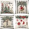 Christmas Throw Pillow Covers 18X18 Set Of 4,Linen Pillow Cases Vintage Nordic Snowman Tree Plaid Gray White Pillowcover