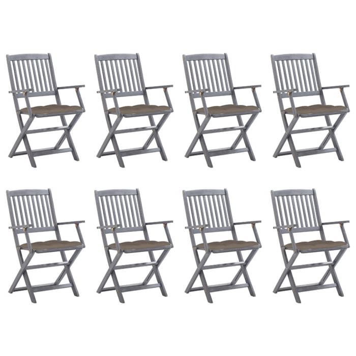 VidaXL Lot de 8 Chaises Pliables d'Extérieur avec Coussins, Sièges de Terrasse, Chaises de Salle à Manger, Meubles de Patio 3078285