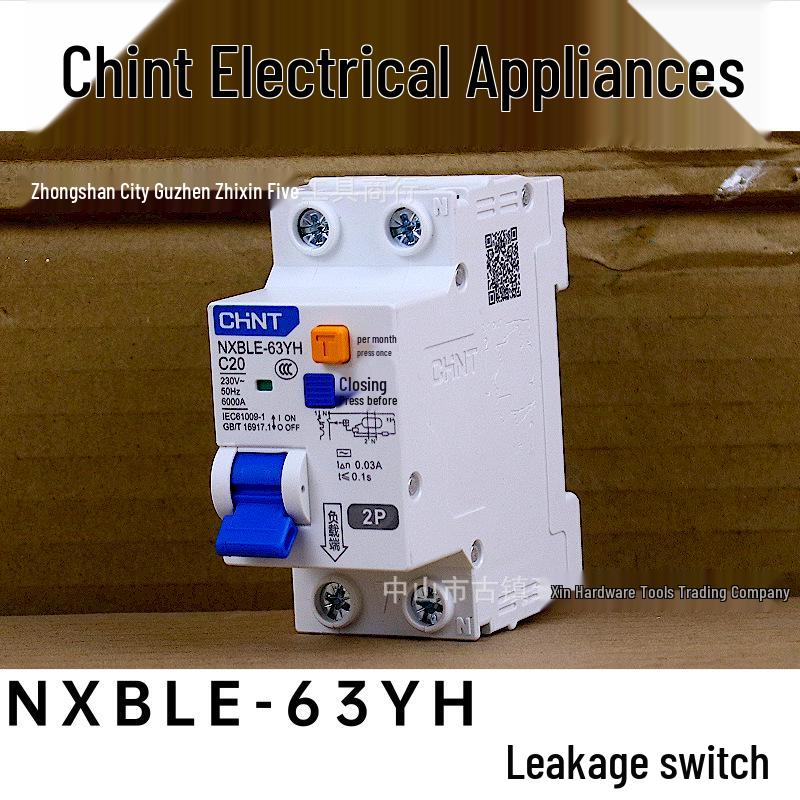 Chint 63 Amp 2P Residual Current Circuit Breaker Switch, Model NXBLE-63YH, Household MCB.