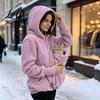 Weicher Damen Hoodie Haustier Tasche Reißverschluss für Damen Katze Hund Trage Tasche Mit Kapuze Lässiges Sweatshirt Winter Warm Fleece Langarm Jacke