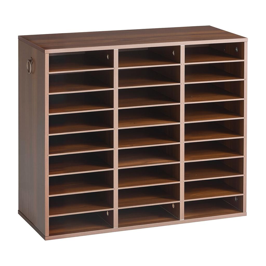 Wood Literature Organizer 27 Compartments Office Mailboxes Brown, Countertop Literature Sorter for Files Documents Papers, with Adjustable Shelves,