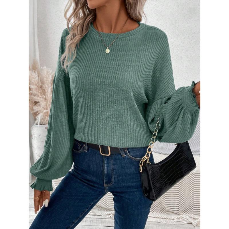 Women S Solid Color Crew Neck Long Sleeve Loose Fit Casual T Shirt