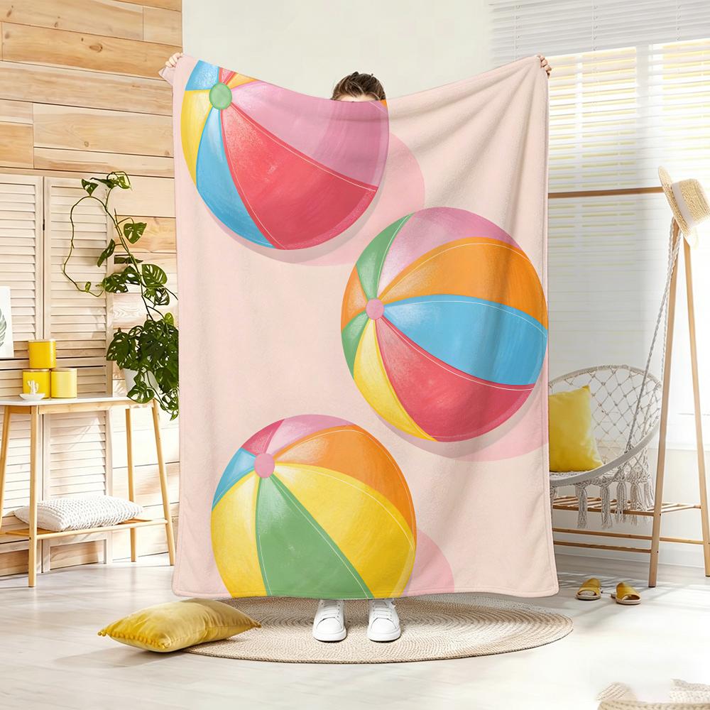 Summer Retro Beach Ball Throw Lightweight g Flannel Blanket Soft Skinfriendly for Summer Cooling