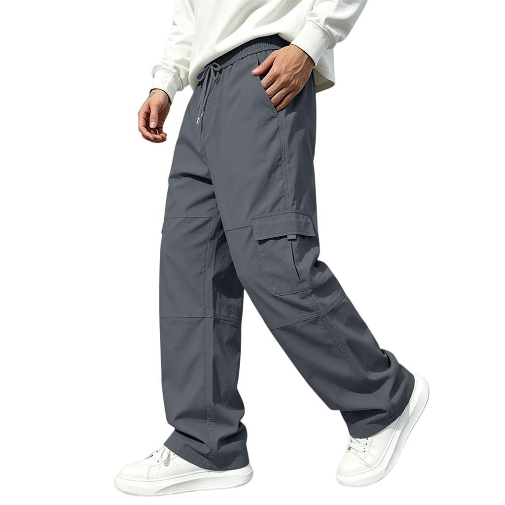 Herren Cargo-Hose Elastischer Bund Mehrere Taschen Gerade Weiter Beinteil Lässig
