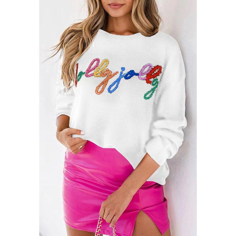 

Fashion Wind New Arrival round Neck Long Sleeve Top Casual Letter Print Sweater Letter Printed Sweater White XL