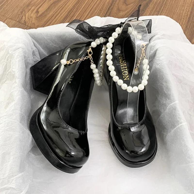 Womens High Heels Mary Jane Shoes Elegant Pearl Party Banquet Shoe Platform High Heel Single Shoes for Women Wedding Dress Shoes