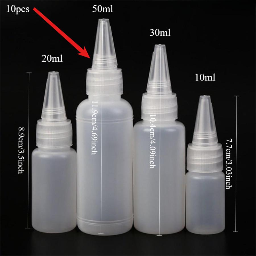 10pcsEmpty PE Plastic Glue Bottles With Screw-On Lids Squeeze Liquid Ink Oil Dropper Bottles 10ML/20ML30ML/50ML Wholesale