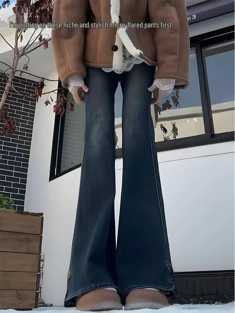 Retro Blue High Waist Stretch Flare Jeans for Women - Plus Size, Slimming, Hip-Covering, Autumn Fashion.