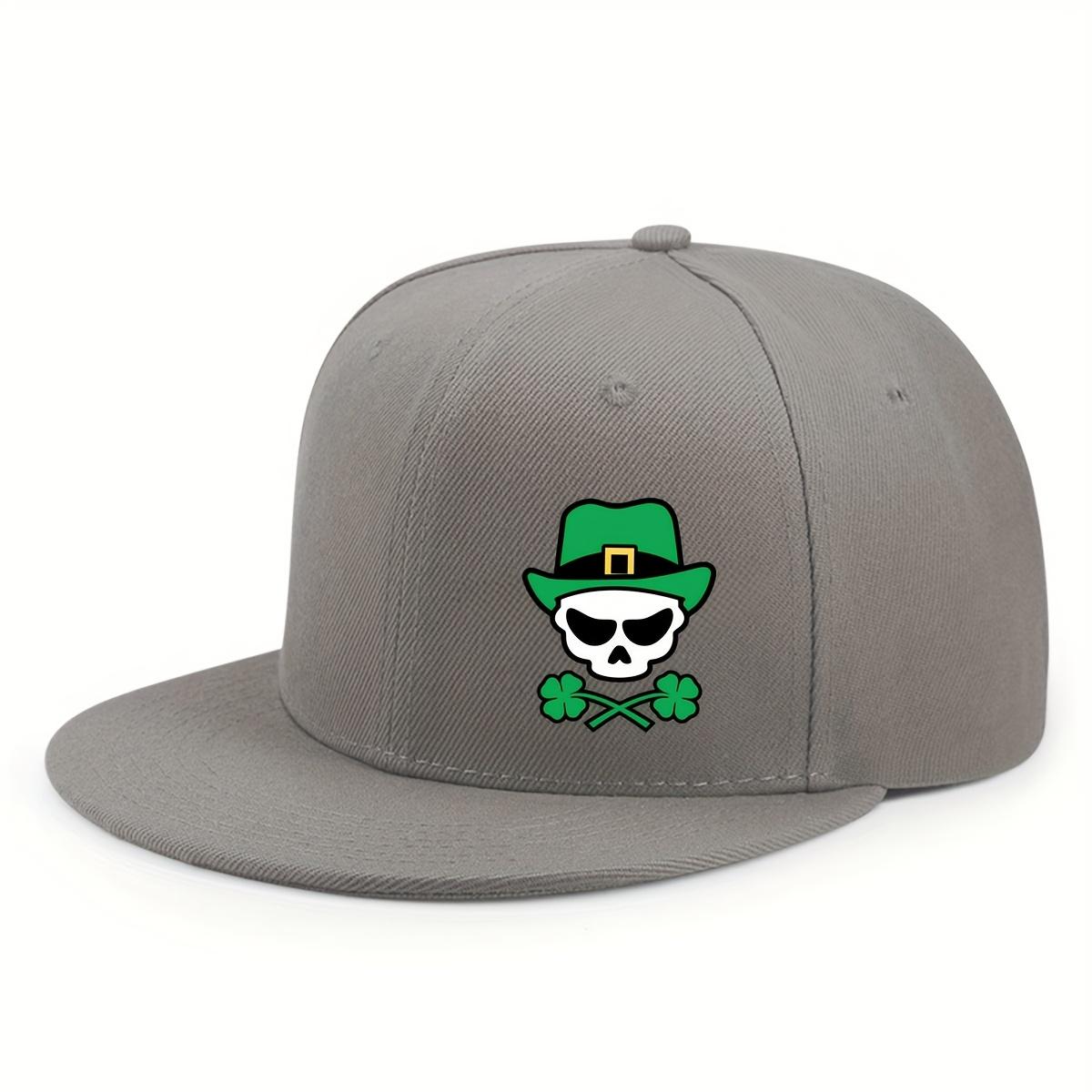 

St Patrick Skull Shamrock Print Baseball Cap Unisex Polyester Adjustable Flat Brim Casual Hat One Size
