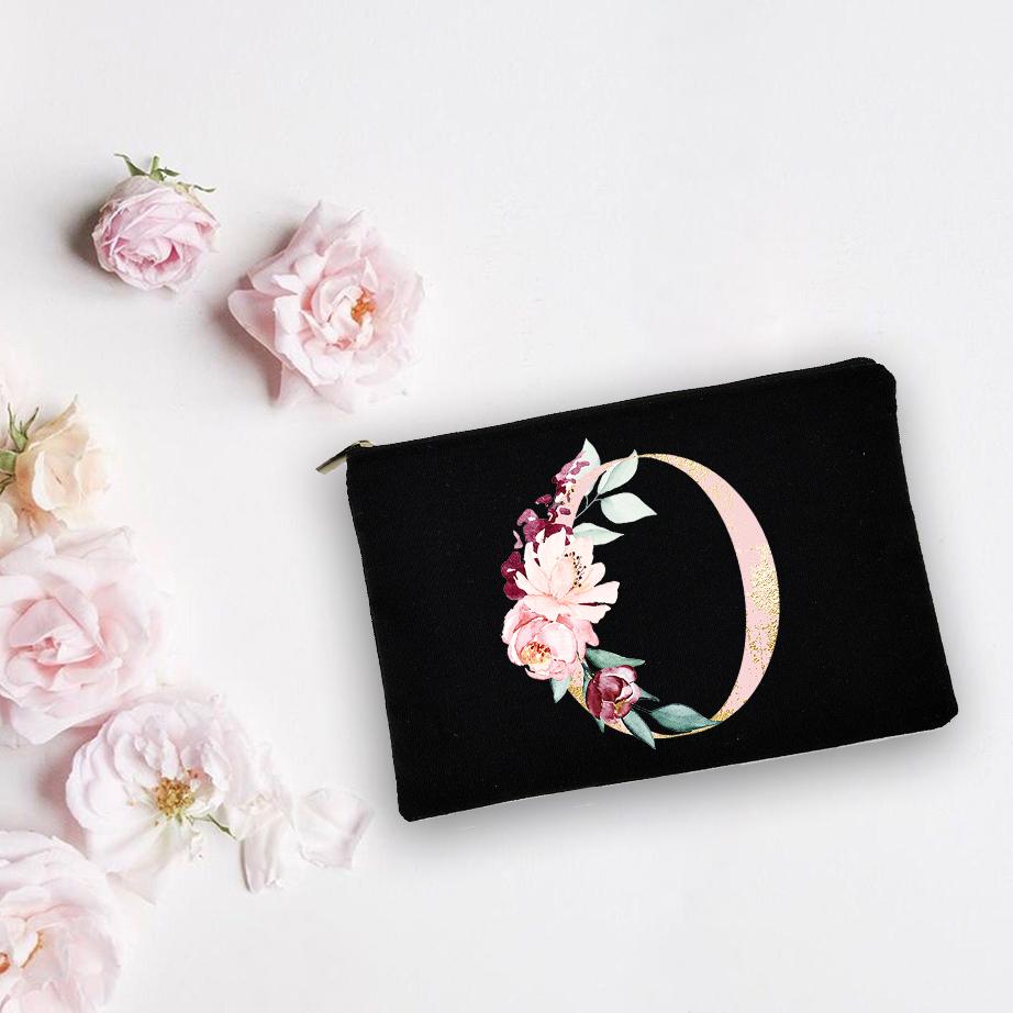 Bridesmaid Personalized White Makeup Bags Alphabet Flowers Bride Wedding Cosmetic Bag Toiletries Organizer Pouch Proposal Gifts