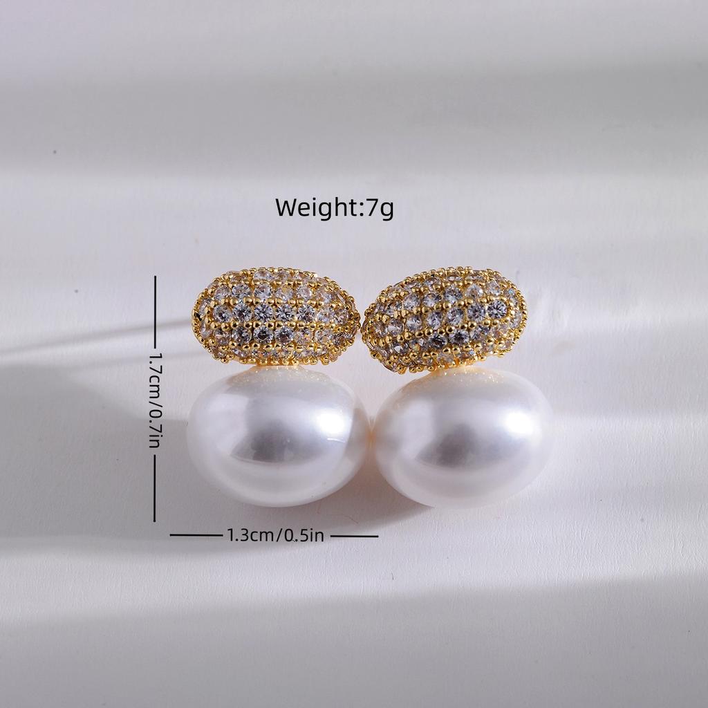 Fashion Oval Imitation Pearl Stud Earrings for Women Geometric Cubic Zirconia Elegant Bridal Earring Wedding Jewelry