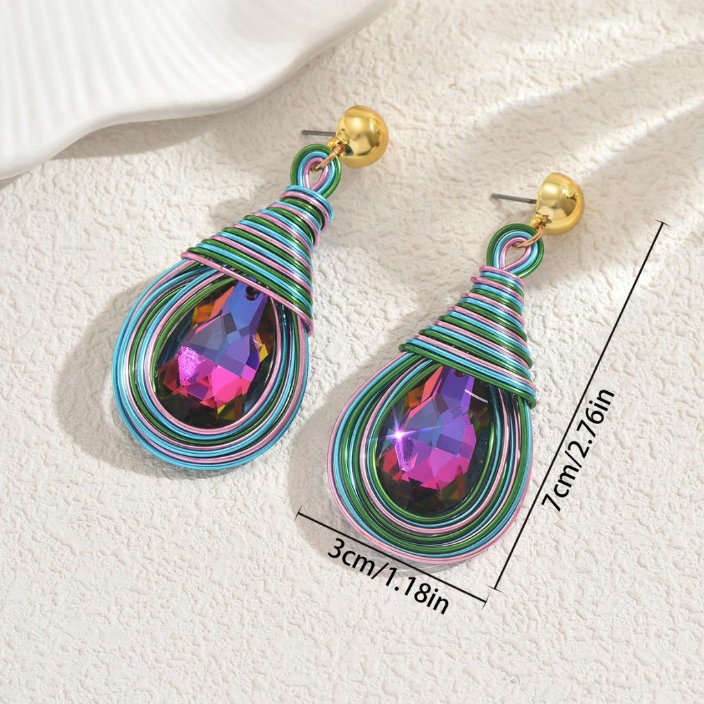 Women's Earrings Geometric Inlaid Color Diamond Water Drop Design Ear Studs All-Match High-Grade Earrings