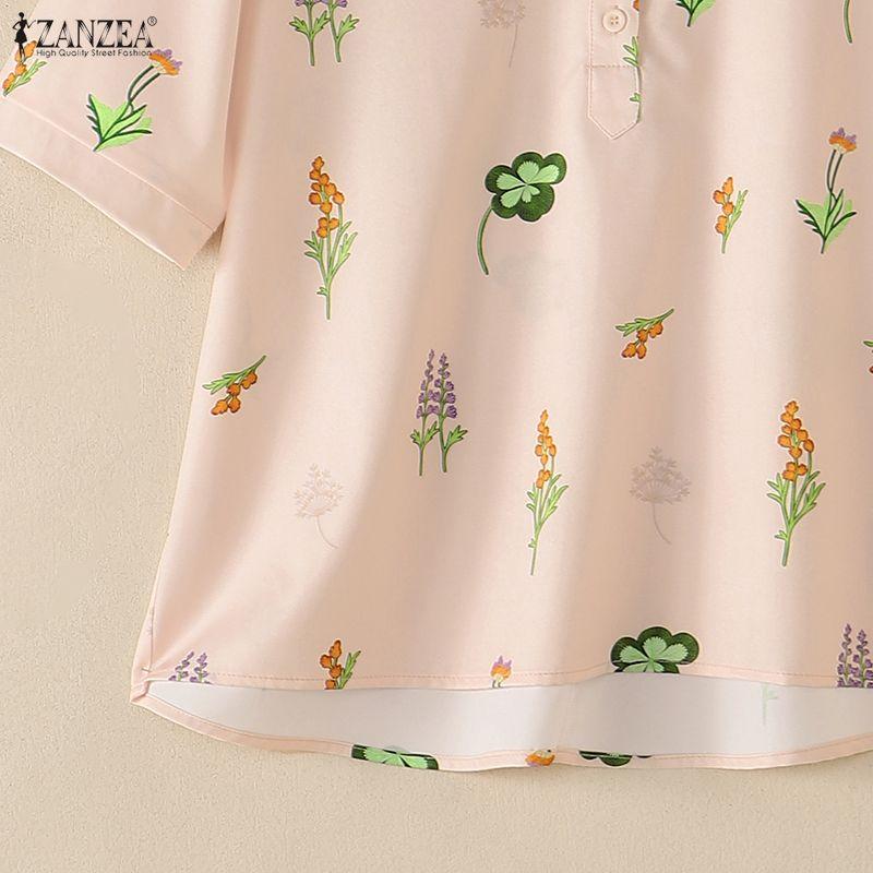 ZANZEA Women Casual Turn Down Collar Loose Half Sleeve Floral Print Blouse