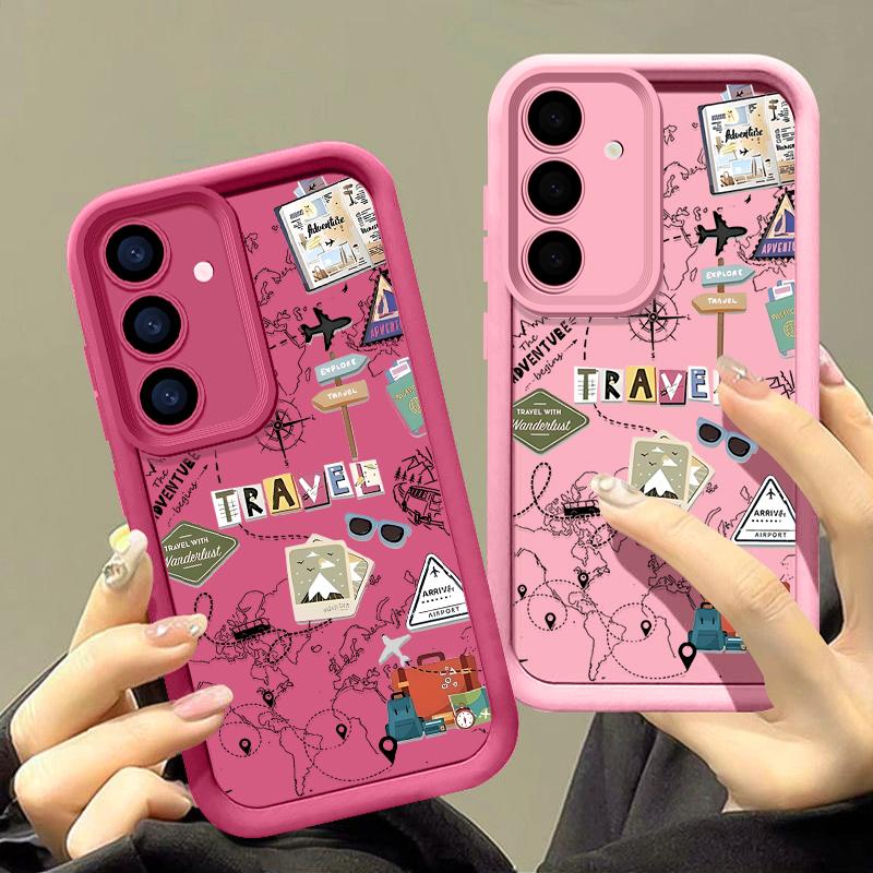 Travel Map Pattern Case For Samsung Galaxy A17 A56 A36 A26 A55 A16 A15 A14 A54 5G S25 FE S25 Edge S24 S22 S23 Ultra Phone Cover