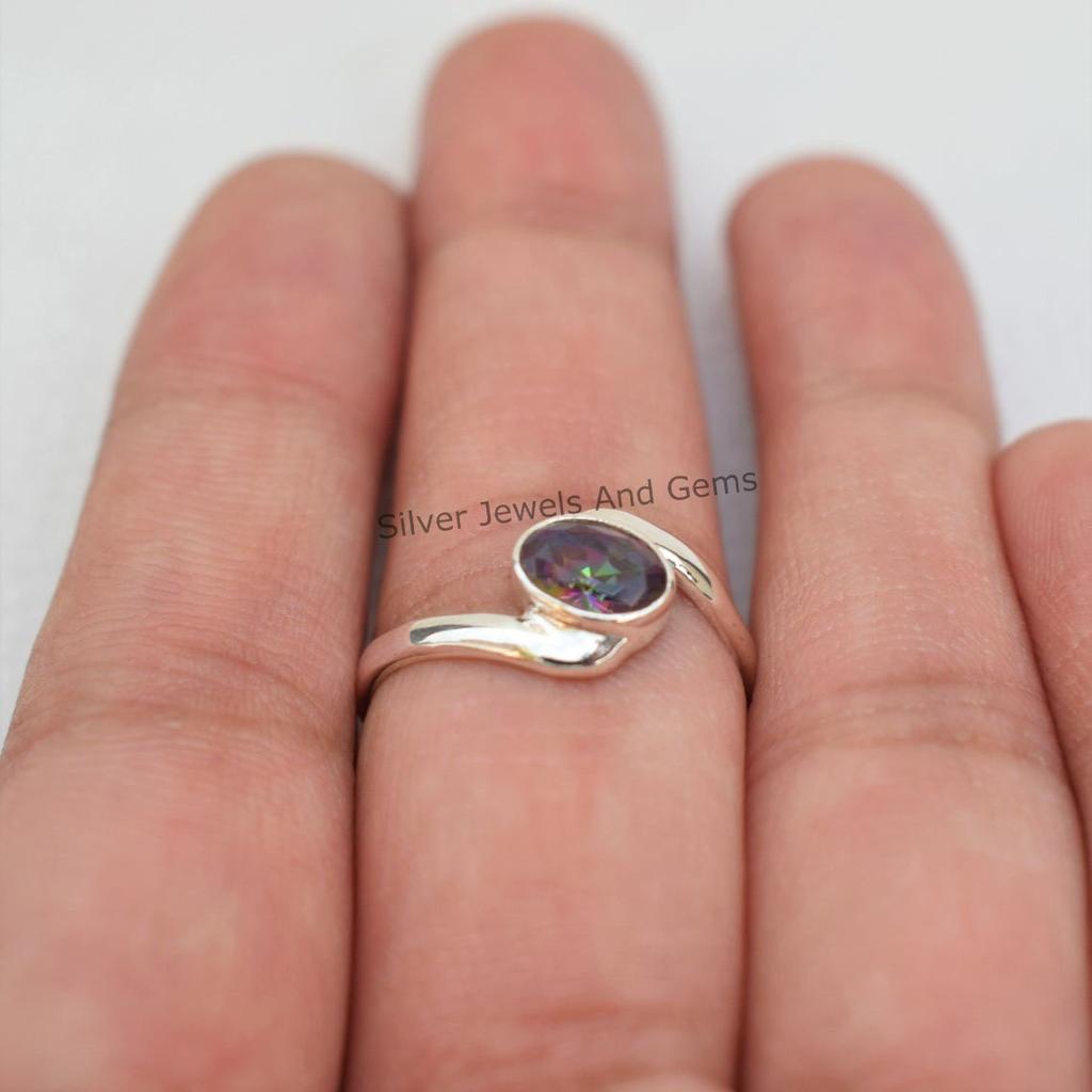 Mystic Topaz Ring: Handmade 925 Sterling Silver Oval Gemstone Dainty Ring