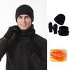 3Pcs/Set Winter Hat Scarf Gloves Set Solid Color Windproof Brimless Hat Neck Warmer Touch Screen Gloves Set