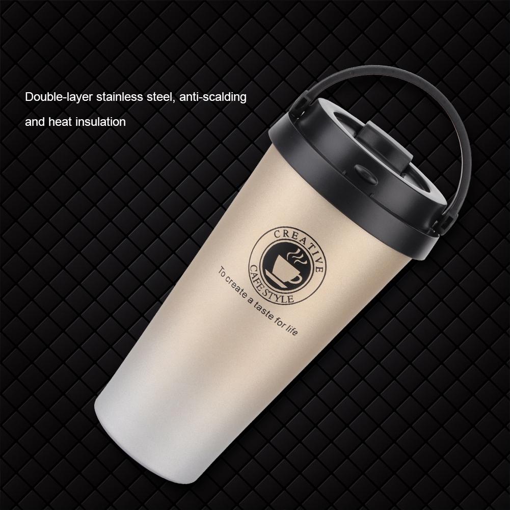 500ml Edelstahl Auto Isolierbecher Vakuumbecher Mattiert Tragbar Kaffeebecher Tasse Gold