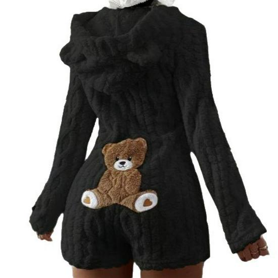 2026 Autumn/Winter Women's Casual Solid Color Hooded Plush Jumpsuit