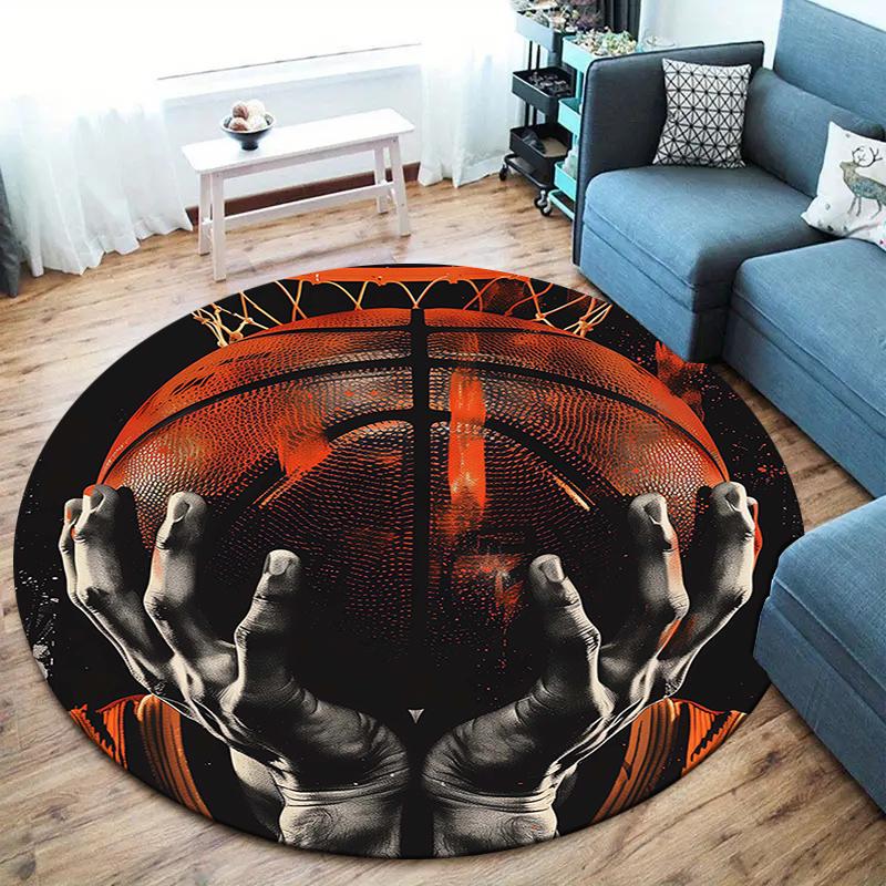 basketball Round Area Rug,Carpet Rug for Living Room Bedroom Sofa Playroom Decor,Non-slip Floor Mat