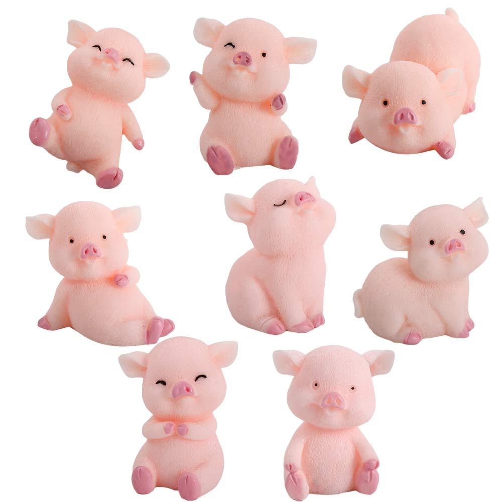 8pcs DIY Animal Statue Pink Pig  Model Dollhouse Accessory Micro Landscape Decoration Resin Craft Pig Miniature