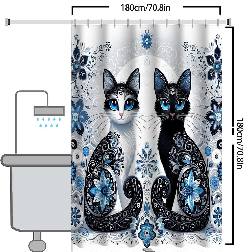 Cartoon Lovely Cat Pattern Bathing Curtain  Bathroom Letters Shower Curtain Waterproof With 12 Hooks Fishes Home Deco Free Ship