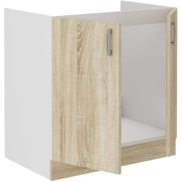 SARA Meuble bas evier - Décor chêne sonoma - 2 portes Battantes - L80xP48xH82 cm