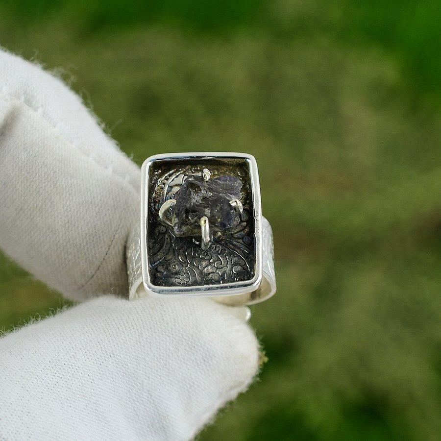 Gift For Her Natural Amethyst Rough Multi Stone Adjustable Ring 925 Silver