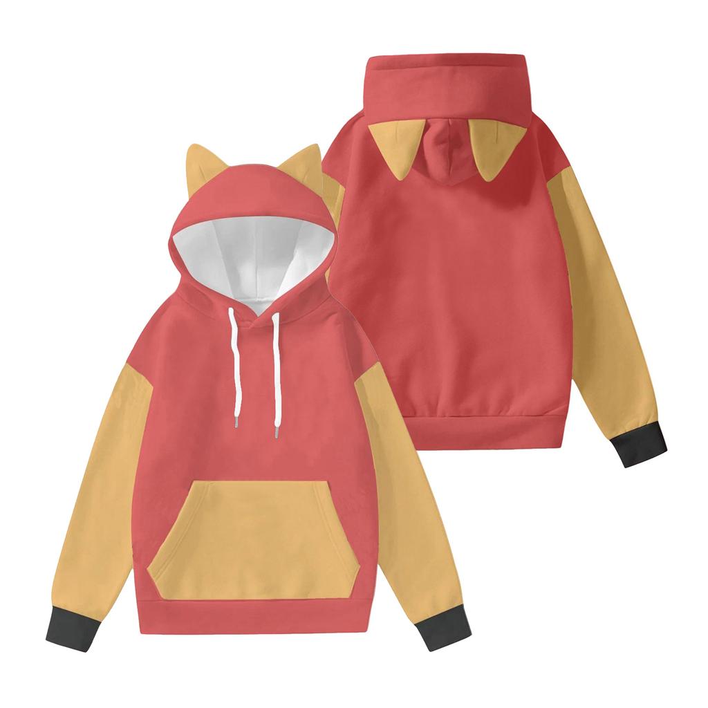 Women's Fashion Long-Sleeved Color-Blocked Printed Hooded Sweatshirt With Ears