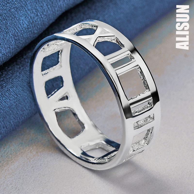 Bague en argent sterling 925 avec chiffres romains creux, bijou de mariage tendance