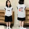 Girls' Stylish Cotton Patchwork Polo Vest Set, Sleeveless Summer T-Shirt for Kids 6-12