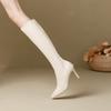 Leather Boots Beige Boots Thin Heel High Heel Boots Women's Pointed Autumn and Winter Single Boots Skinny Boots Side Zipper Women's Boots